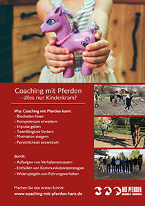 Flyer A5 Mit Pferden coachen & trainieren, pferdegestütztes Coaching, Coaching mit Pferden Harz | Antje Liebe