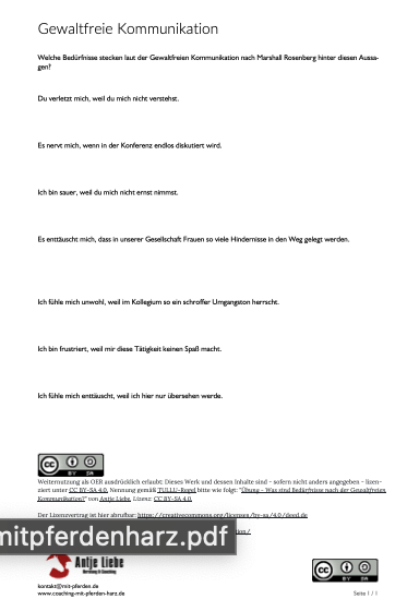 Übung: Was sind Bedürfnisse nach der Gewaltfreien Kommunikation? | Coaching mit Pferden Harz - Antje Liebe