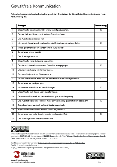 Lösung - Was ist eine Beobachtung nach der Gewaltfreien Kommunikation? | Coaching mit Pferden Harz - Antje Liebe