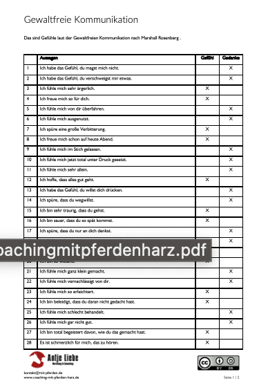 Lösung: Was sind Gefühle nach der Gewaltfreien Kommunikation? | Coaching mit Pferden Harz - Antje Liebe